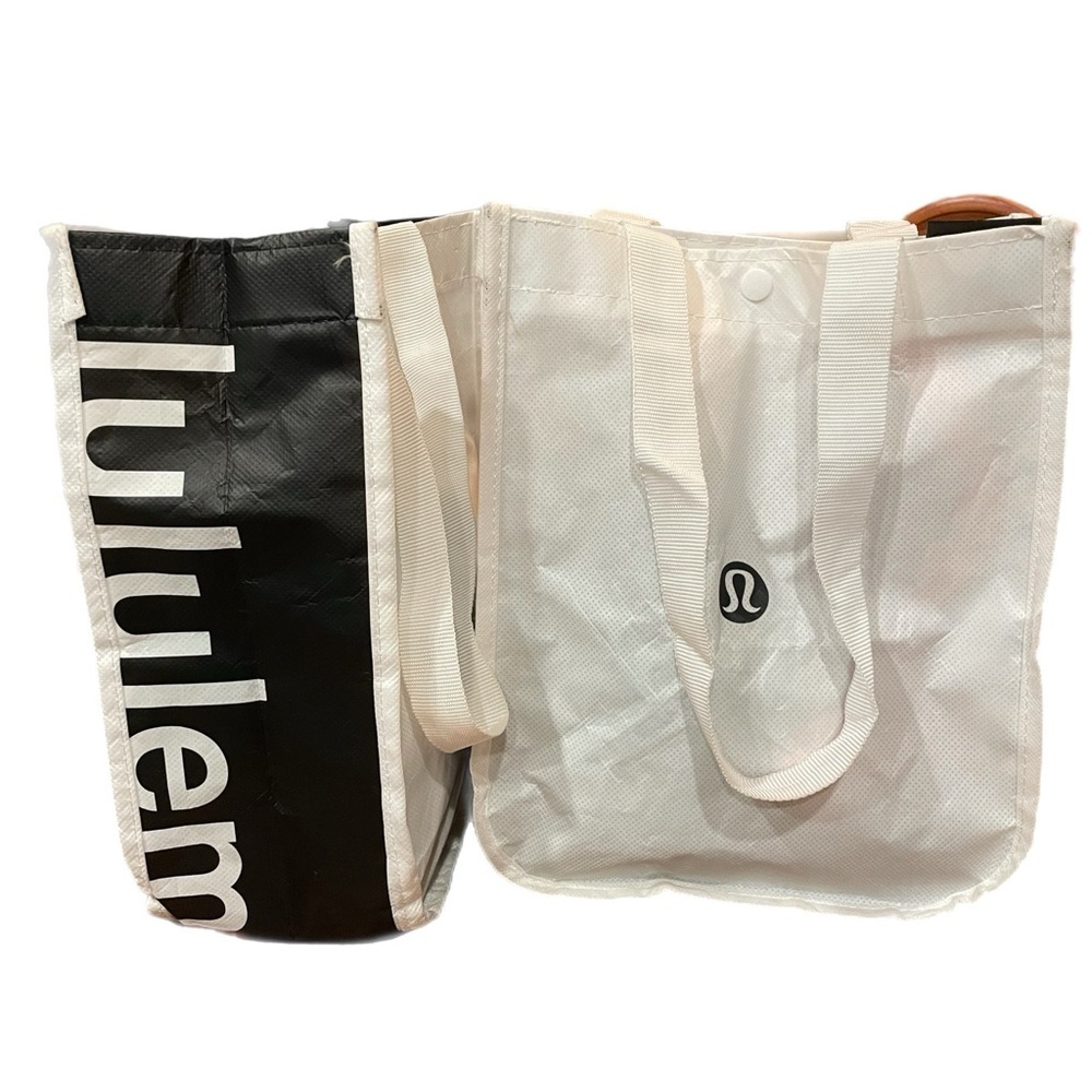 2 Lululemon reusable shopping totes, both black & white recycled material XX